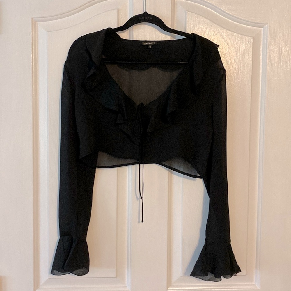 Dynamite Sheer Ruffled Crop Top